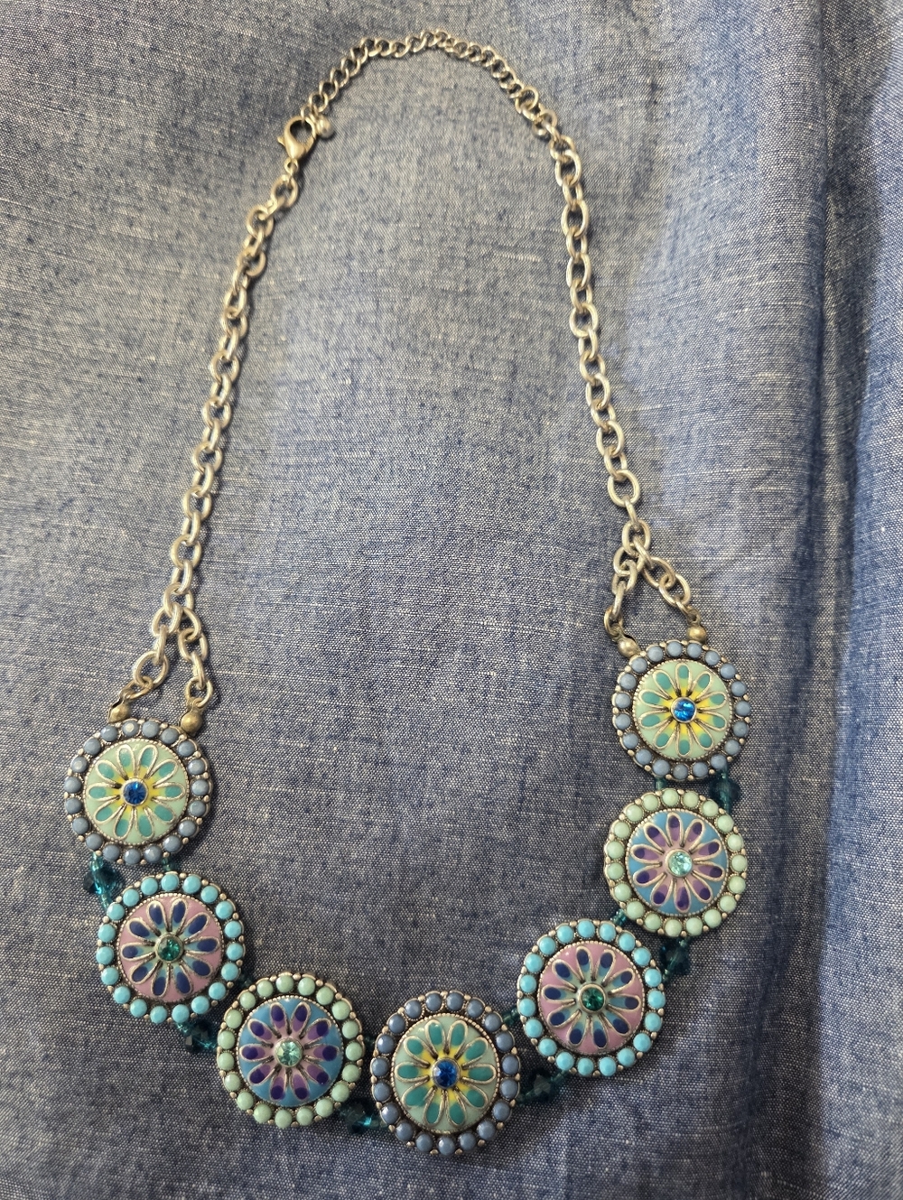 BEADS and Crystals In Turquoise Floral Statement Necklace - Women's Jewelry